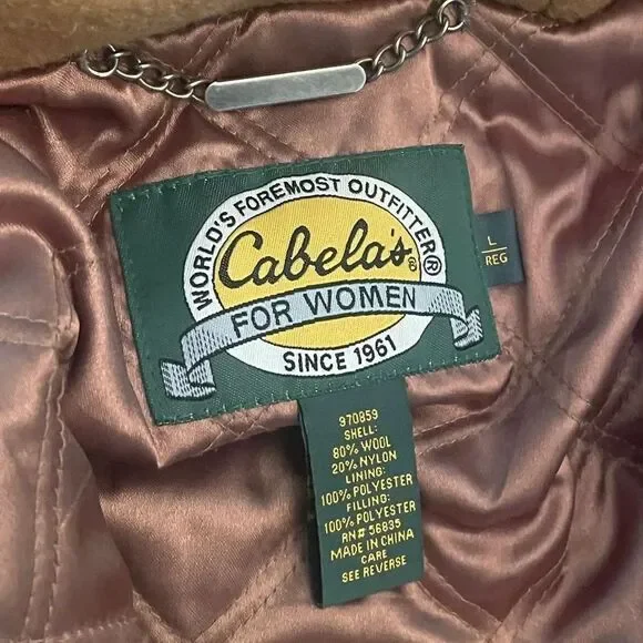 Cabela’s Women’s Toggle Duffel Wool-blend Hooded Coat, Large. Tan cargo pockets - Picture 12 of 16